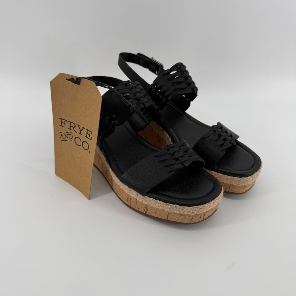 Frye and Co. Wedge Sandals Womens 6 Black Lavish Platform Woven Straps Boho Cork